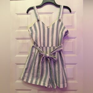 Striped Romper with Belt